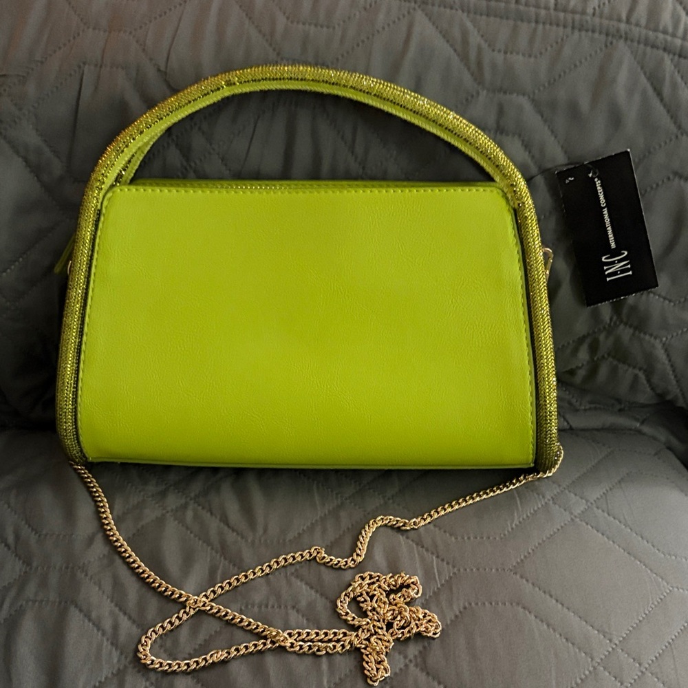 INC International Concepts Neon Green Bag with Gold Chain